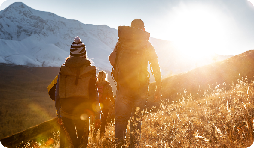 Walks and marathons walking together when movement builds connection family on a mountain hiking sunset having fun doing sports healthy life