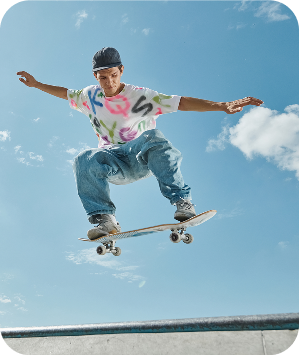 See what the buzz is about guarana man on a skateboard jumping sky sports happy young